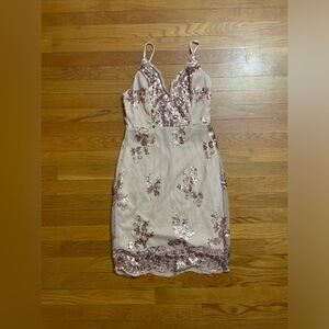 SHEIN Gold and Cream Sequin Mini Dress Sleeveless Plunge